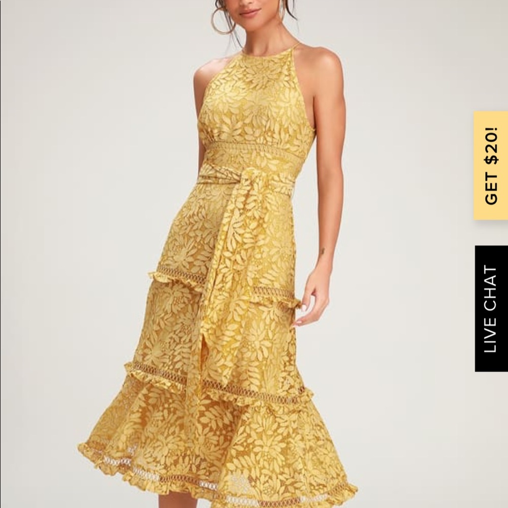 Imagine golden yellow lace midi dress